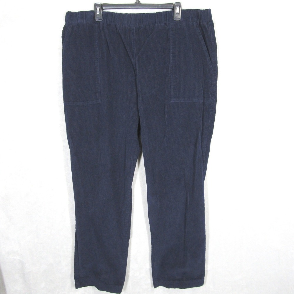 The Vermont Country Store Womens 2X Navy Blue Corduroy Elastic Waist Pants